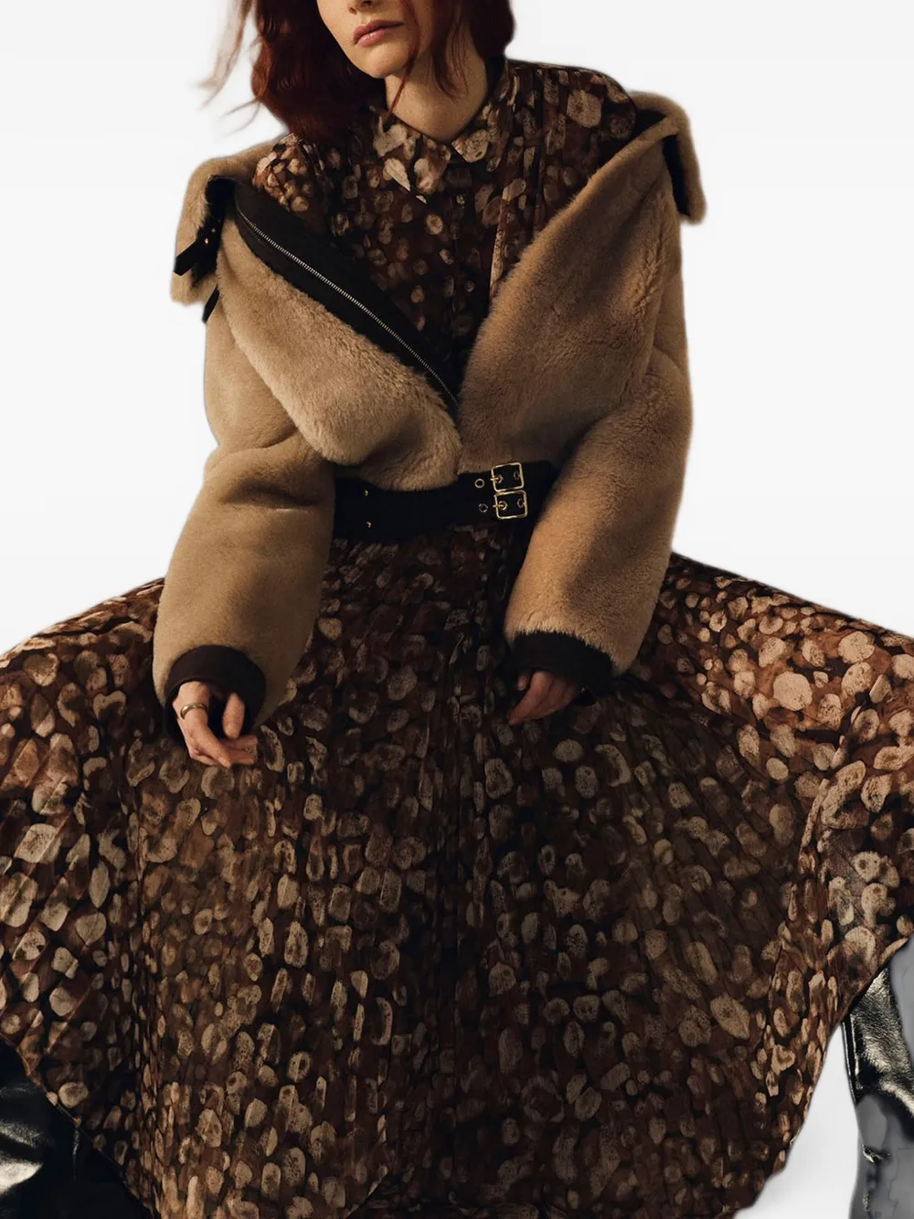 Cara Finch geplooide midi-jurk Bruin