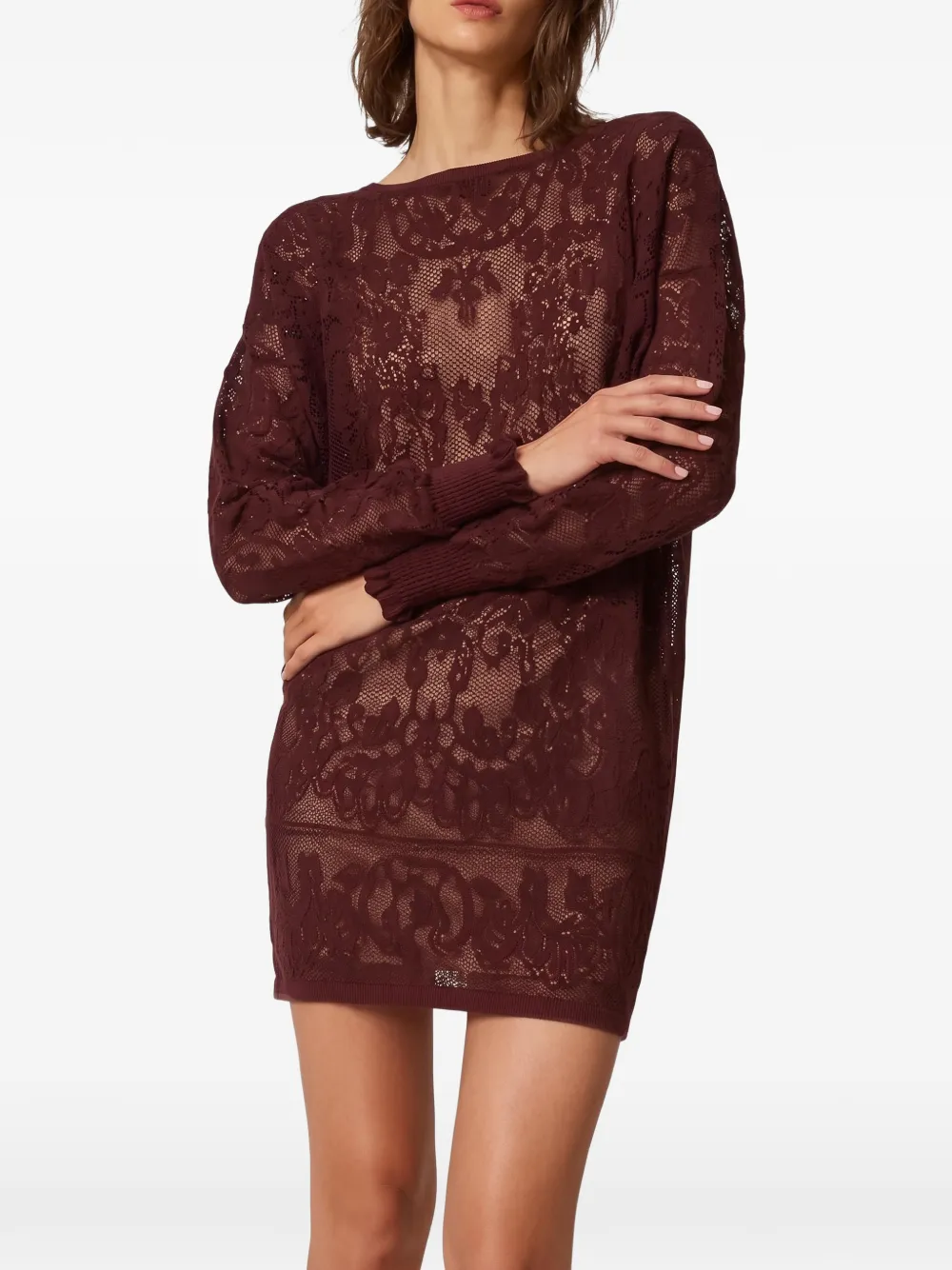 TWINSET Korte gebreide jurk met jacquard Rood