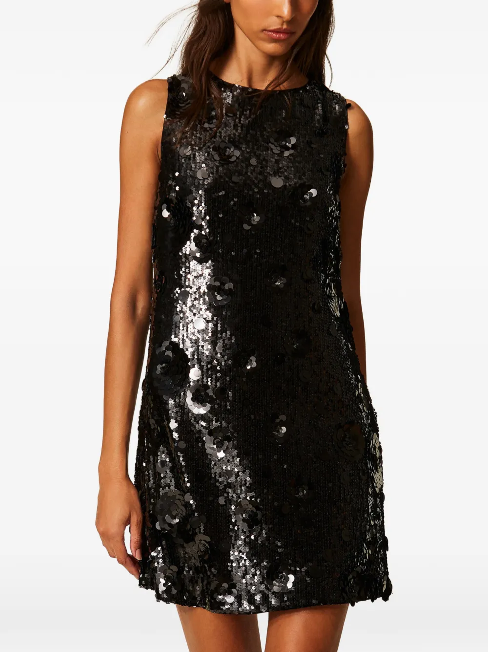 TWINSET full-sequin long dress with flowers - Noir