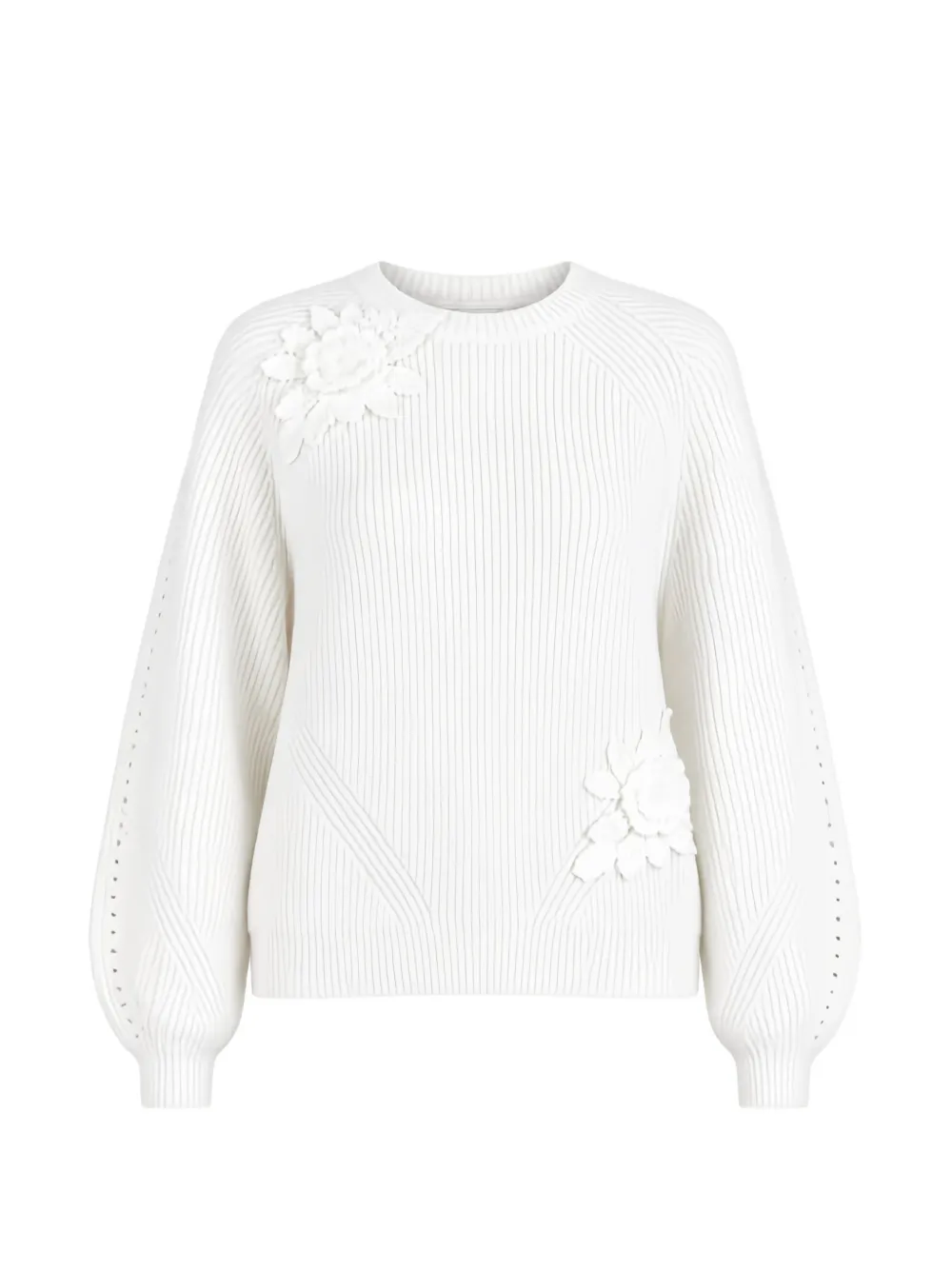 TWINSET pull côtelé à appliqués fleurs - Blanc TWINSET pull côtelé à appliqués fleurs - Blanc