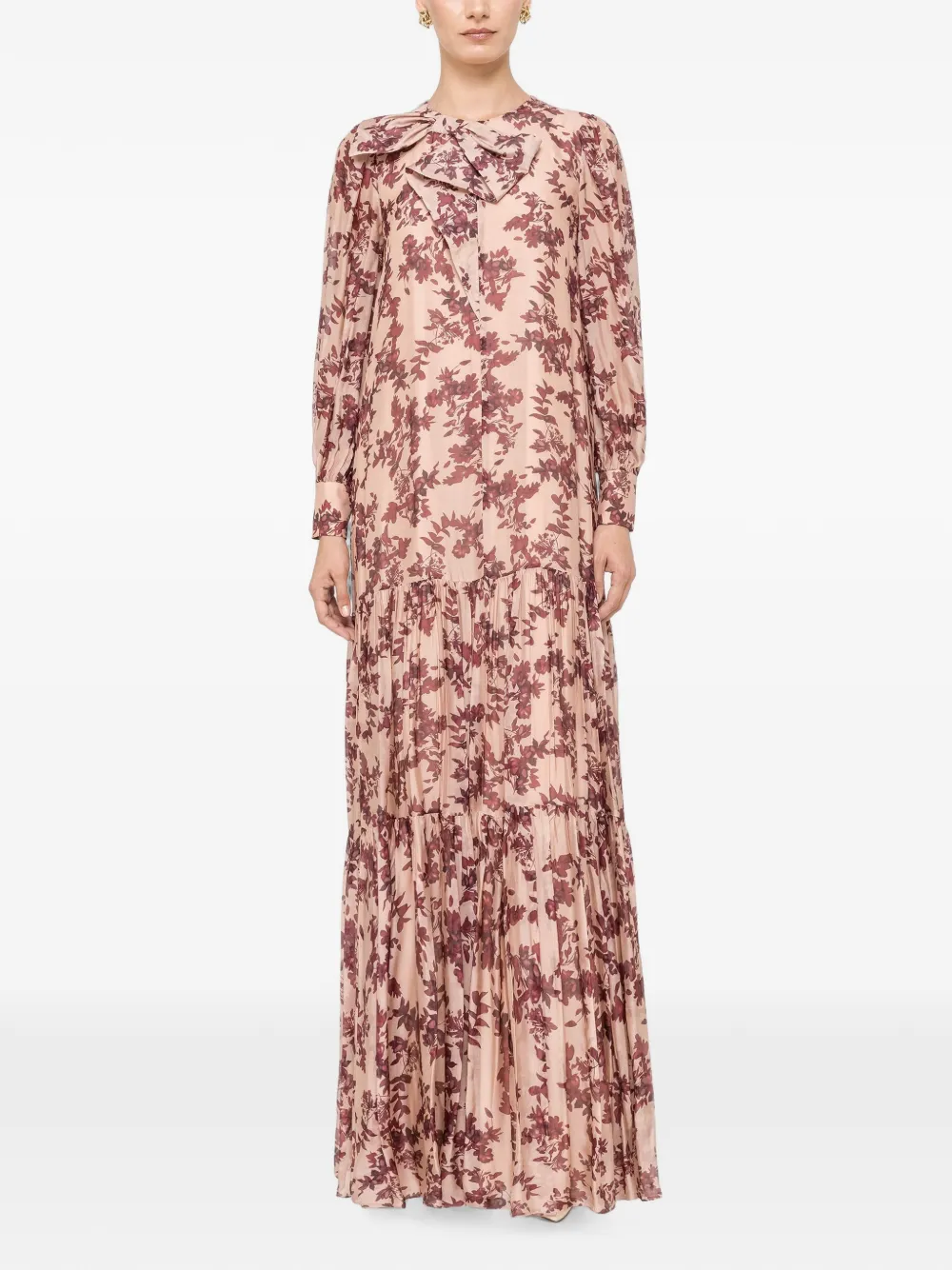 NISSA Maxi-jurk van zijdeblend met bloemen Beige