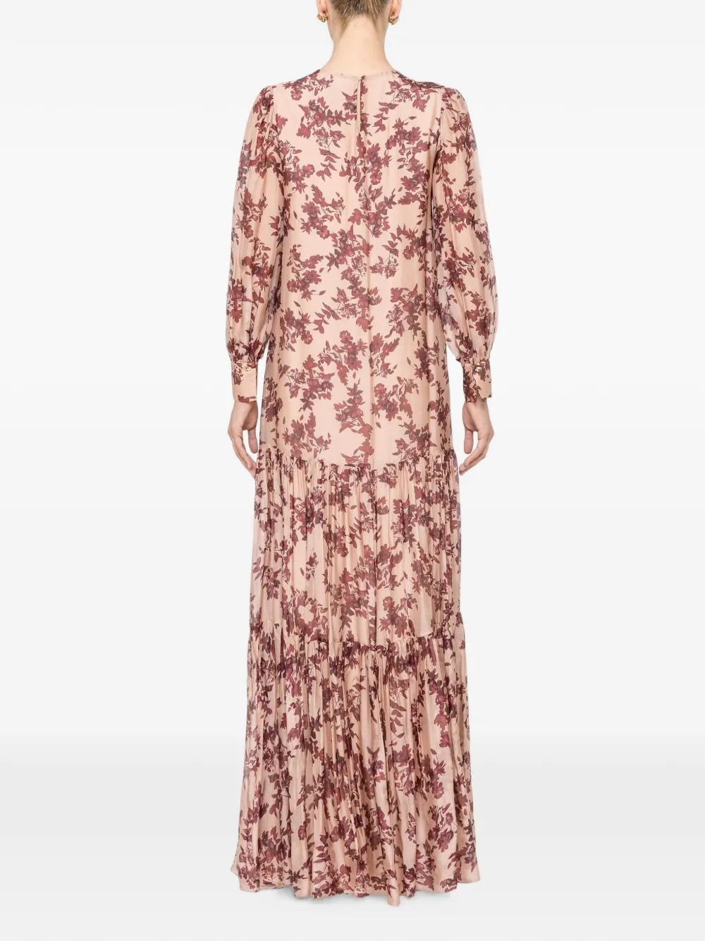 NISSA Maxi-jurk van zijdeblend met bloemen Beige