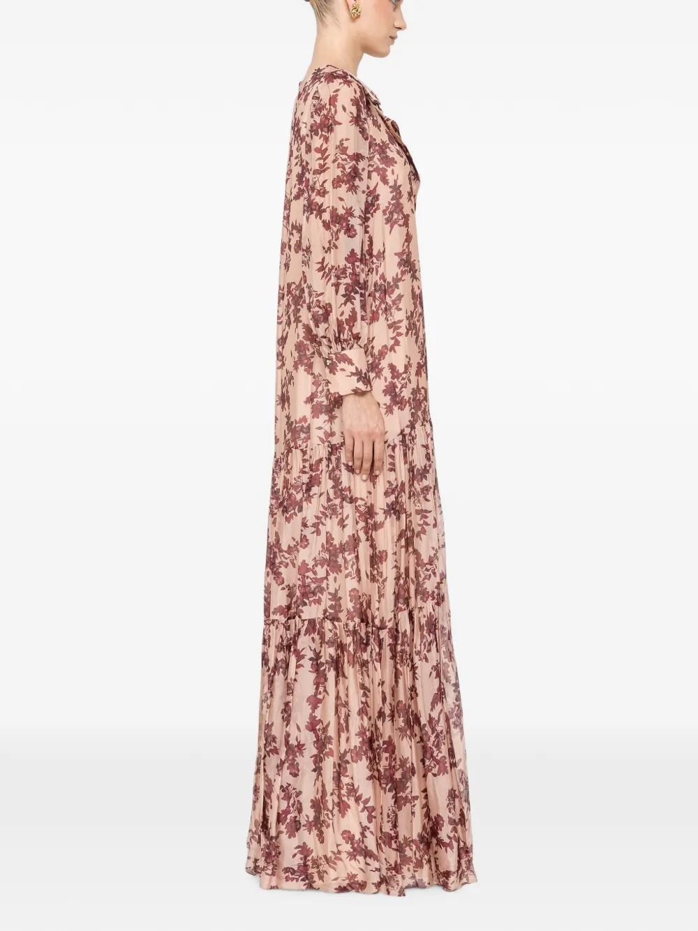NISSA Maxi-jurk van zijdeblend met bloemen Beige