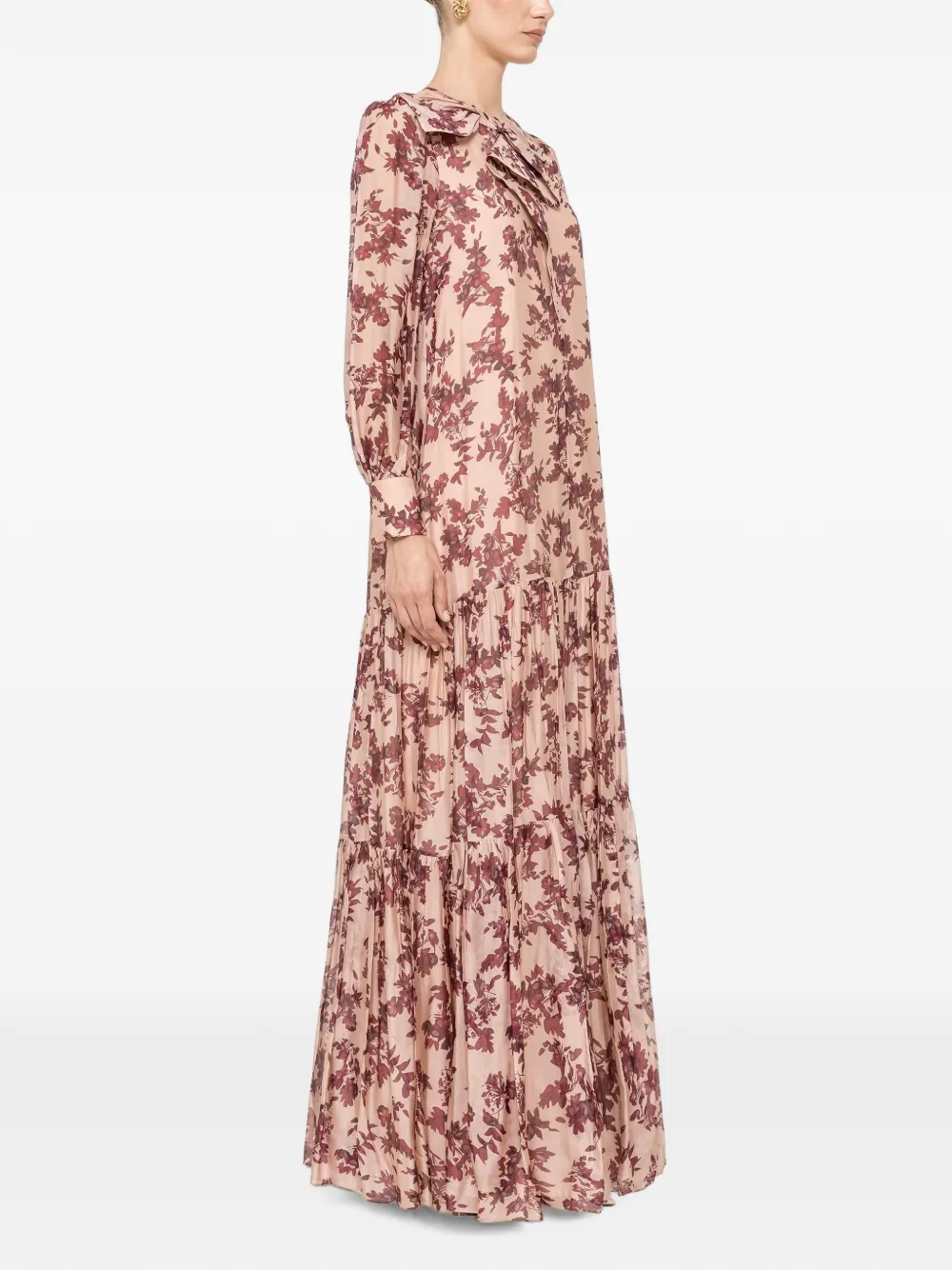 NISSA Maxi-jurk van zijdeblend met bloemen Beige
