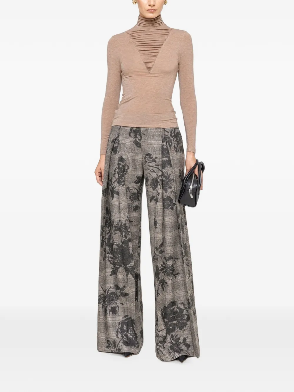 NISSA Lyocell top met col van wolblend Beige
