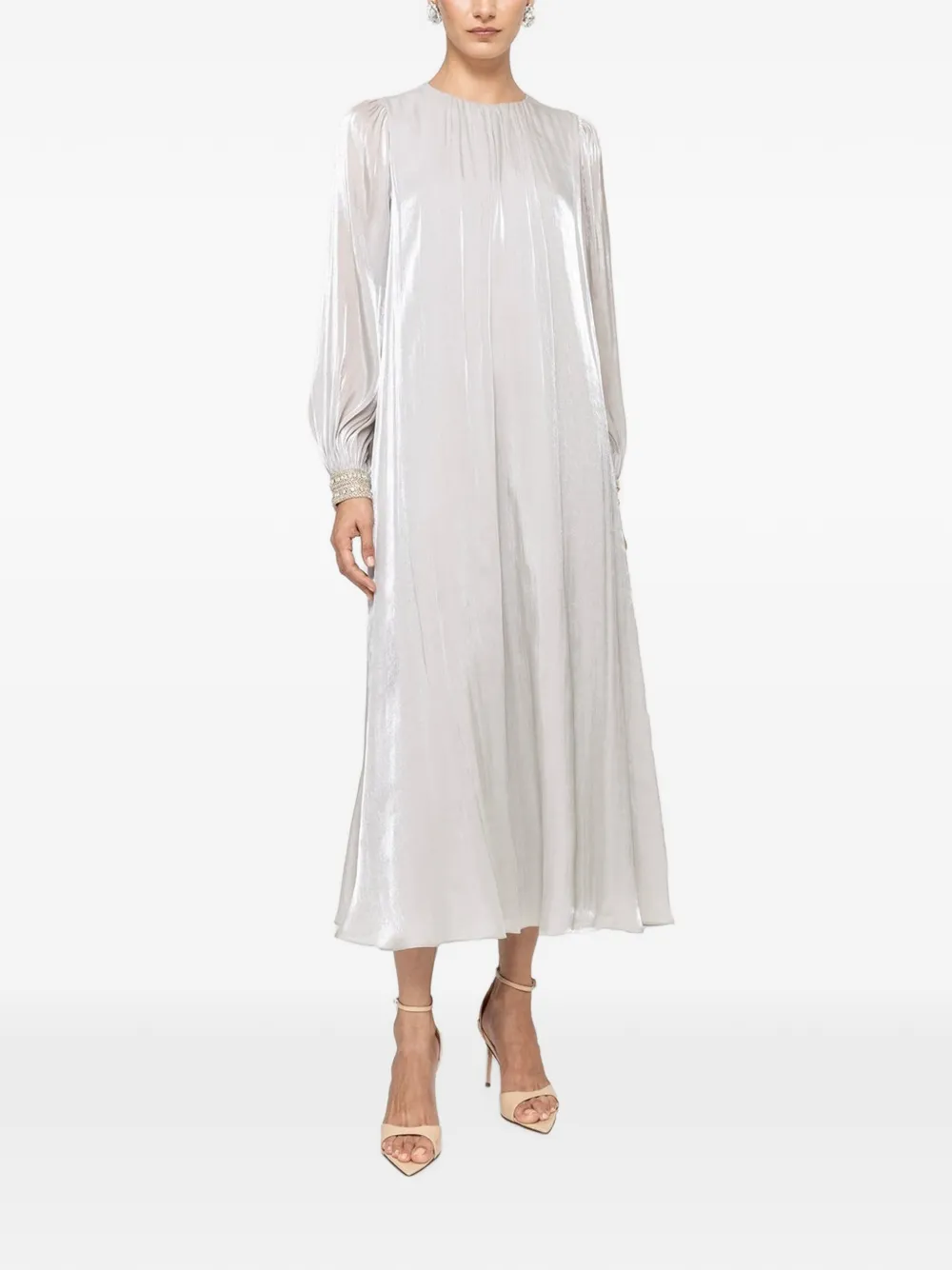 NISSA crystal-detail chiffon midi dress - Grigio