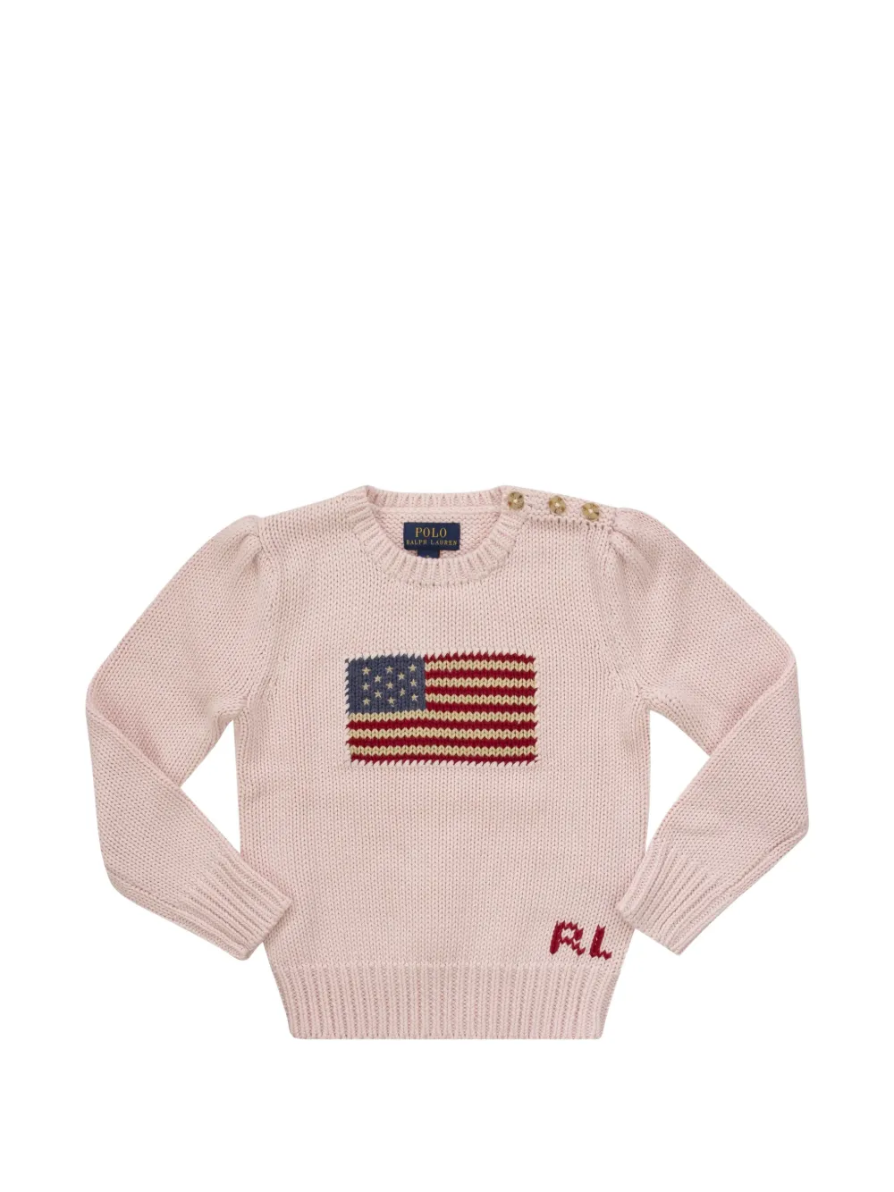 POLO RALPH LAUREN KIDS flag-intarsia cotton sweater - Rosa