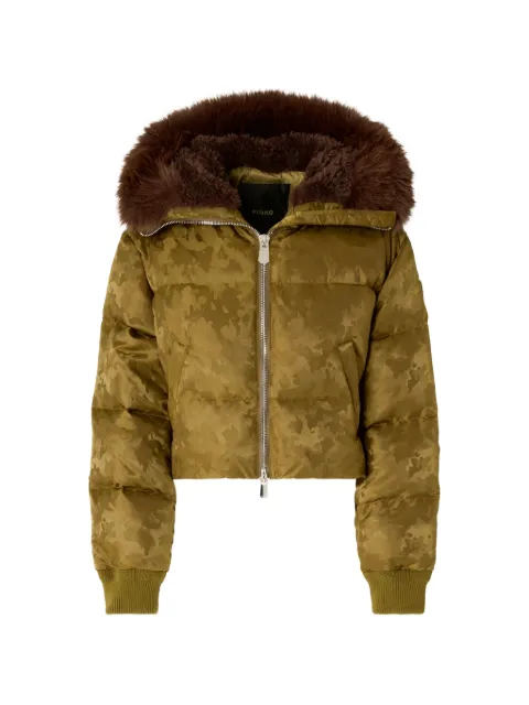 PINKO short down jacket in technical satin with camouflage motif