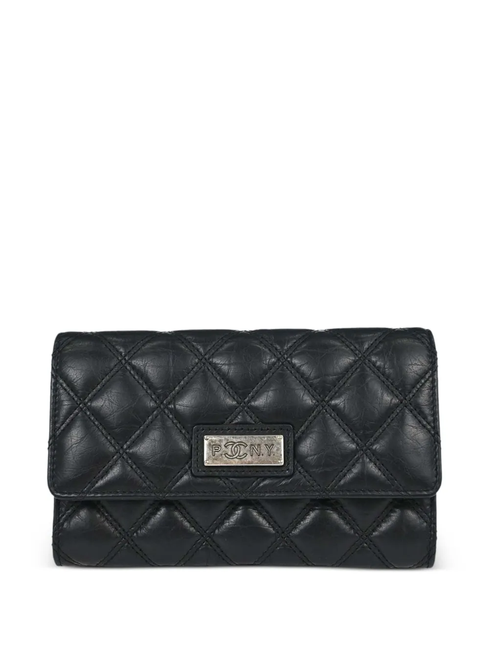 Pre-owned Chanel 2006 Paris Ny Quilted Wallet In Black