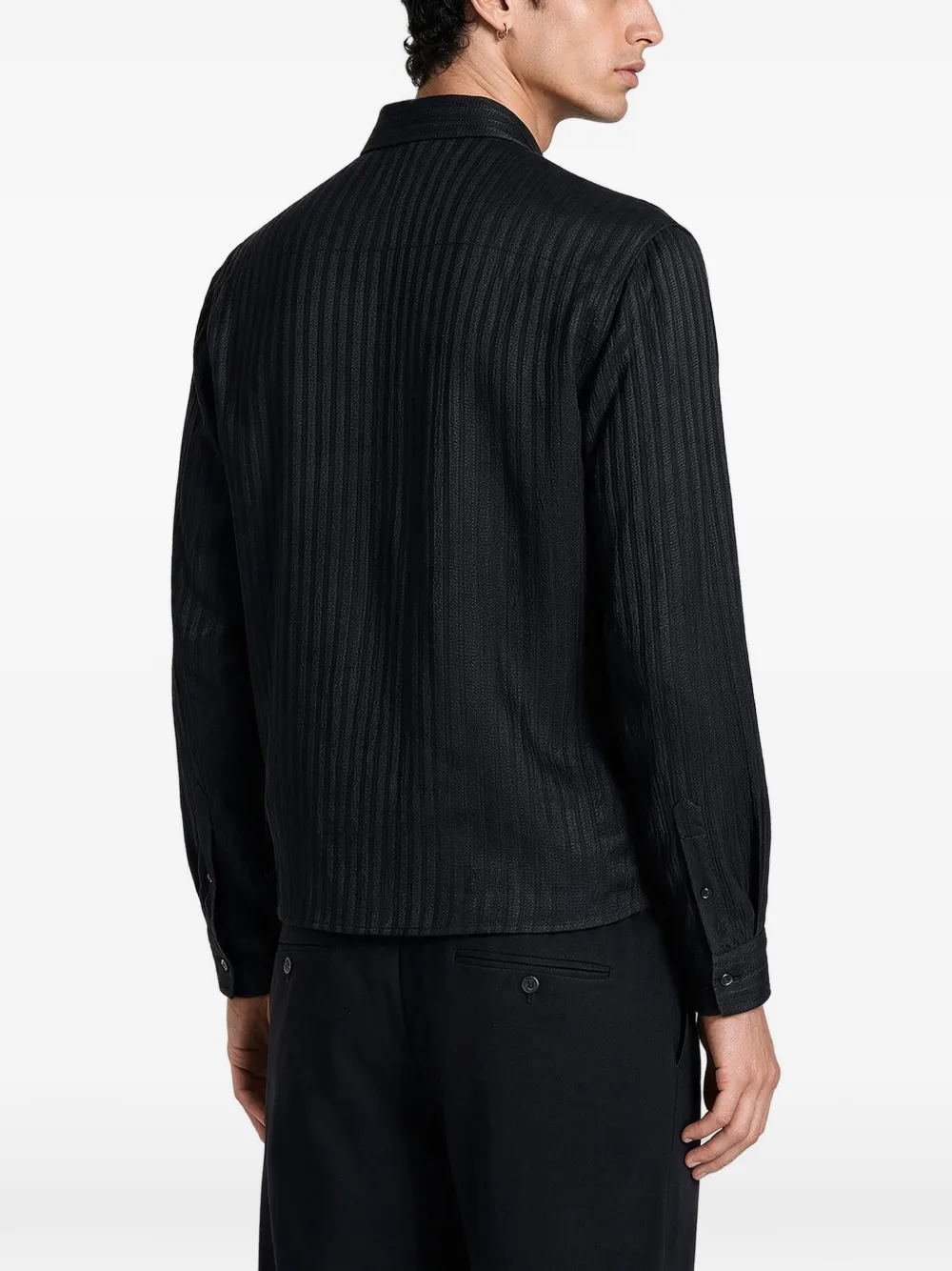 Giorgio Armani Gestreept overhemd met bandkraag Zwart