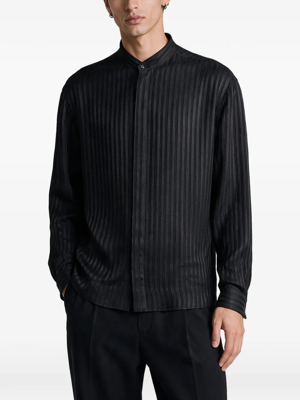 Giorgio Armani stripe-patterned band-collar shirt