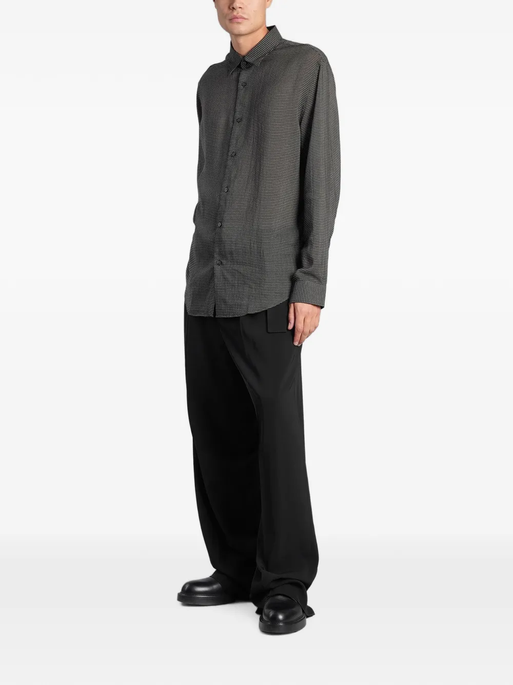 Emporio Armani Overhemd met micro patroon en lange mouwen Zwart
