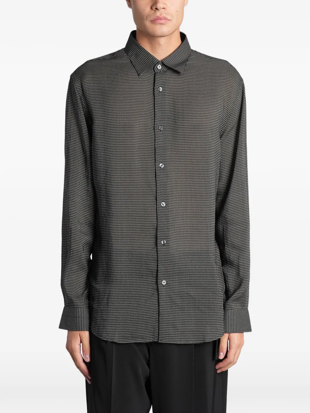 Emporio Armani micro-patterned long-sleeve shirt | Black | Image 1