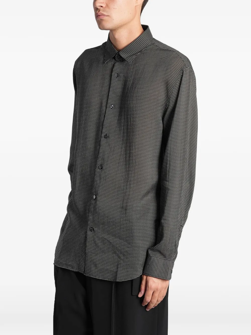 Emporio Armani Overhemd met micro patroon en lange mouwen Zwart