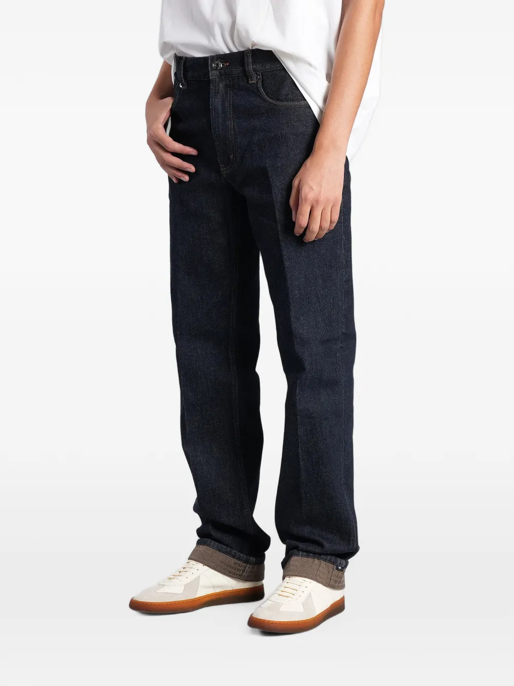 Emporio Armani Straight jeans met logoplakkaat Blauw