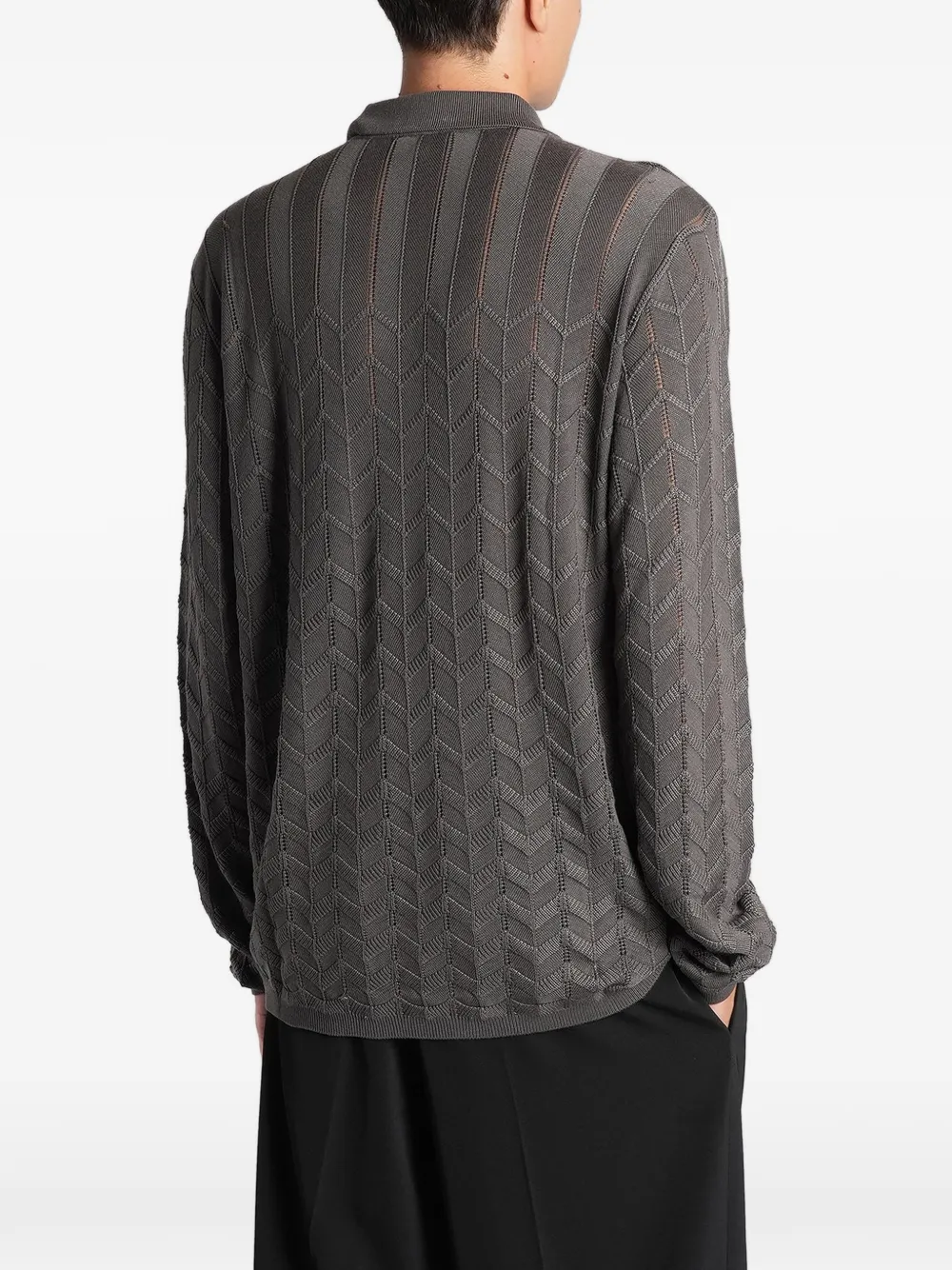 Emporio Armani Gebreid poloshirt met lange mouwen en chevron-patroon Grijs