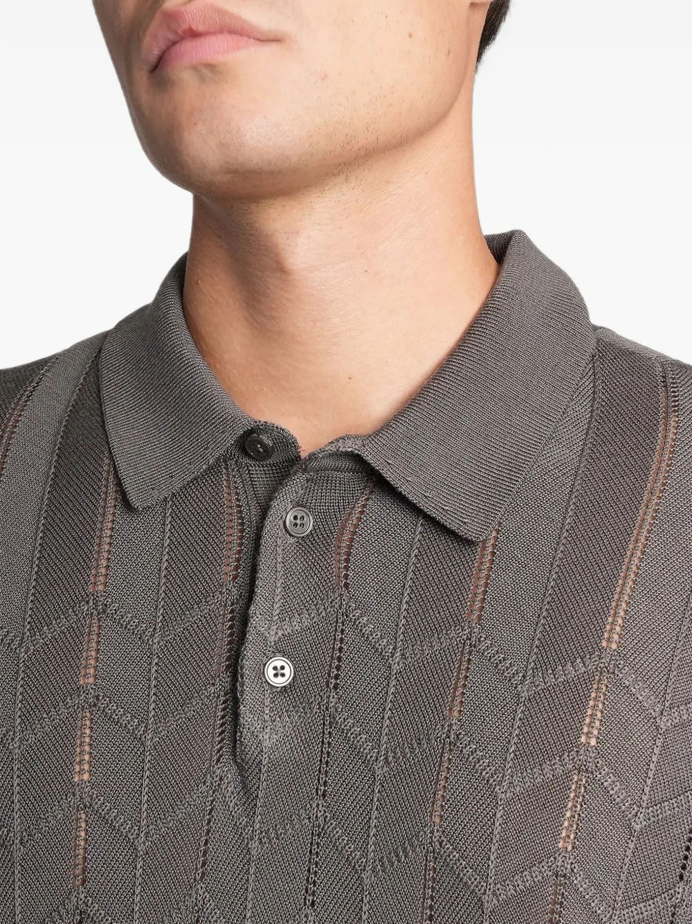 Emporio Armani Gebreid poloshirt met lange mouwen en chevron-patroon Grijs
