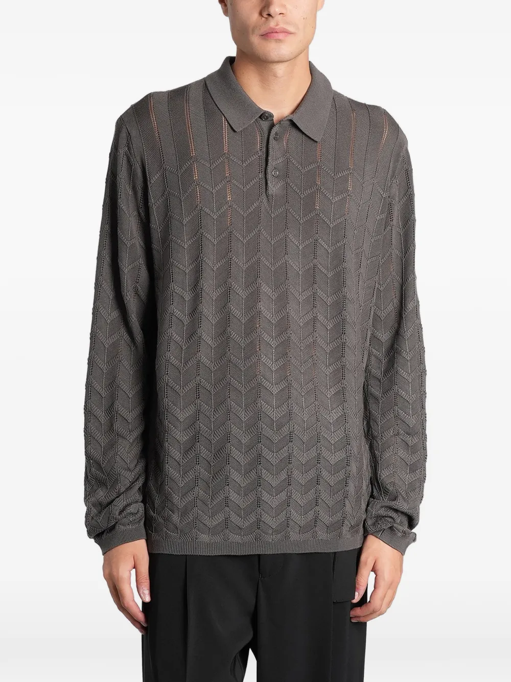 Emporio Armani Gebreid poloshirt met lange mouwen en chevron-patroon Grijs