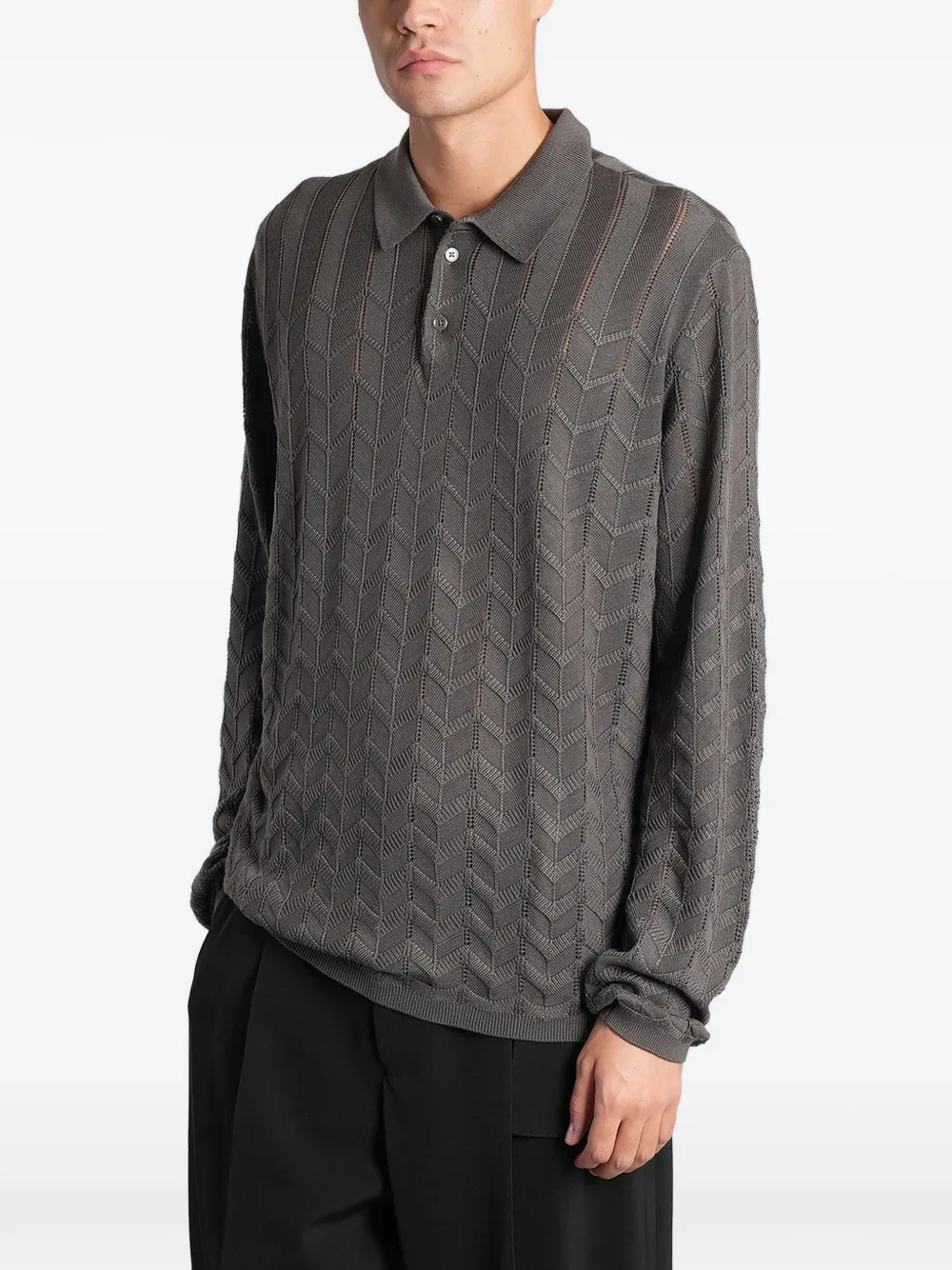 Emporio Armani Gebreid poloshirt met lange mouwen en chevron-patroon Grijs