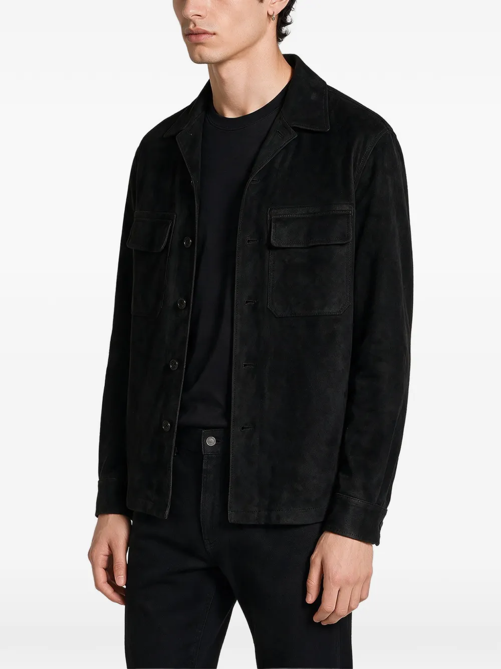 Zegna Suède jack met elleboogpatch Zwart