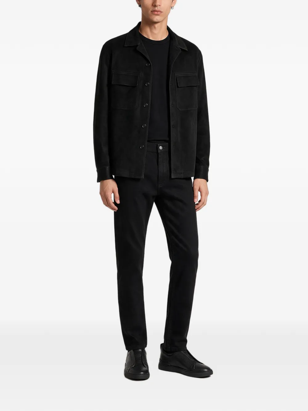 Zegna Suède jack met elleboogpatch Zwart