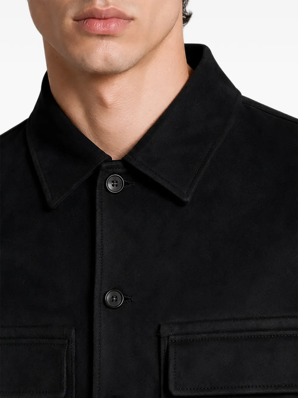 Zegna Suède jack met elleboogpatch Zwart