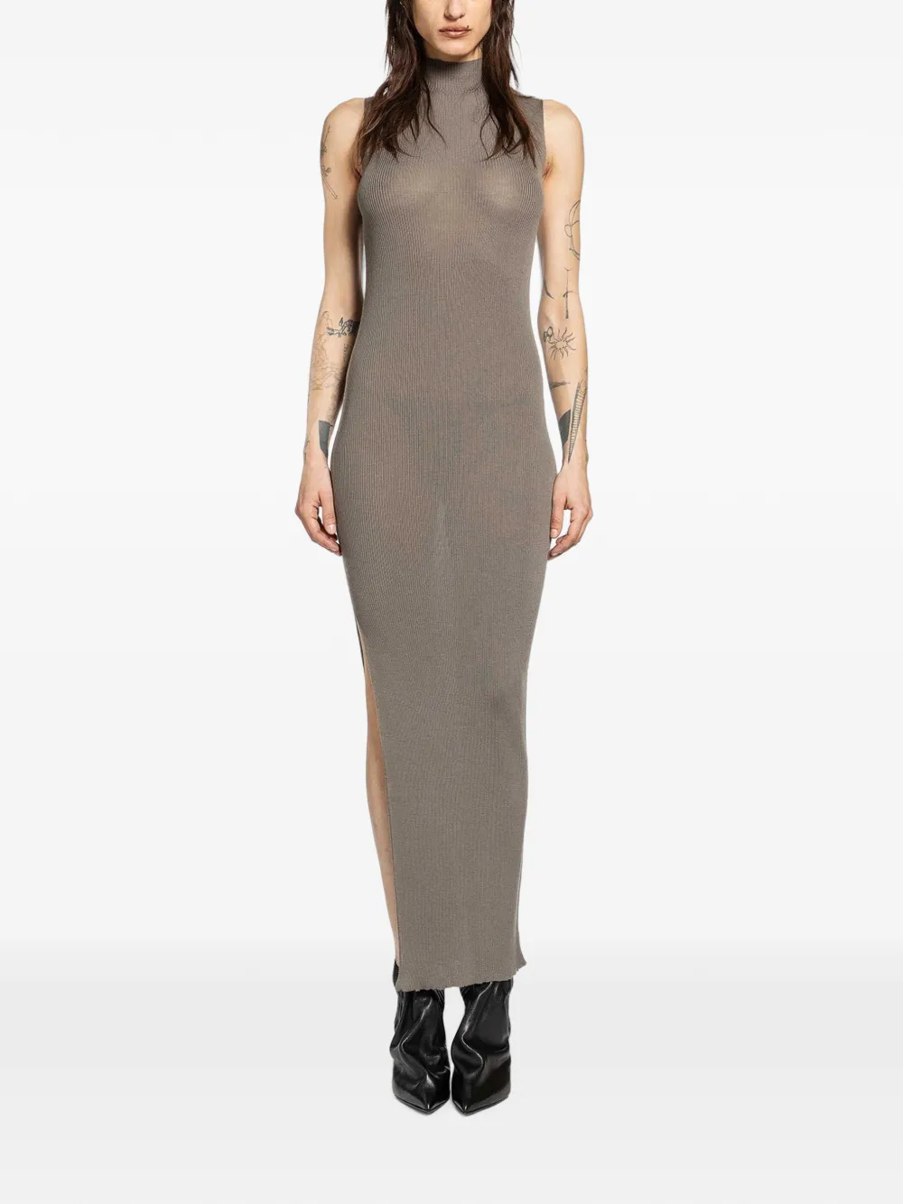 Rick Owens Temple ribbed wool maxi dress - Marrone