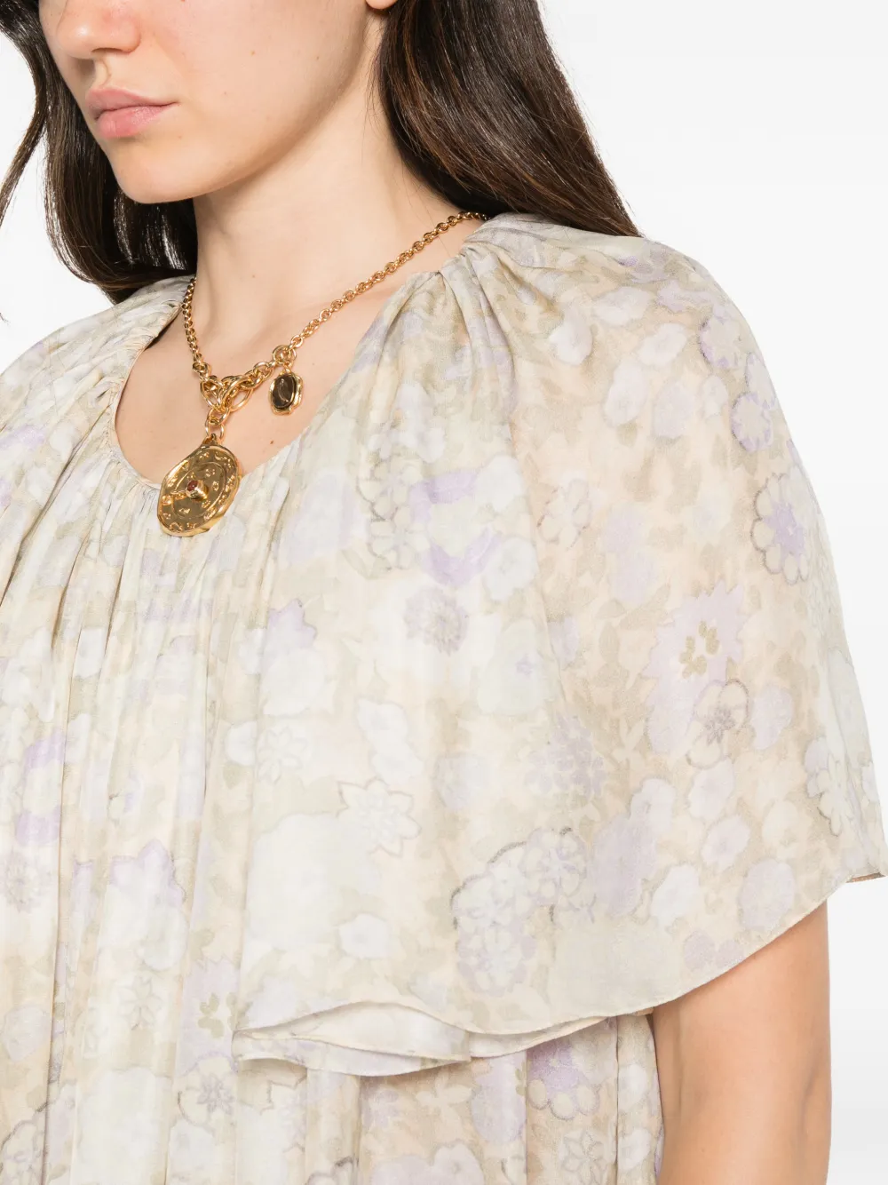 Chloé floral-print pleated mini dress Beige