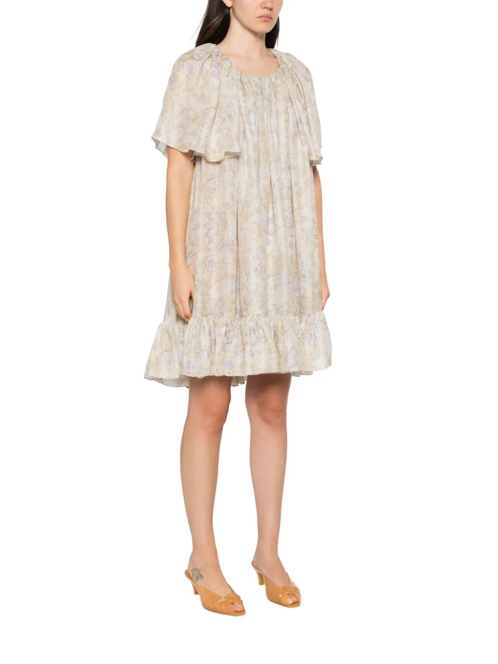Chloé floral-print pleated mini dress Beige