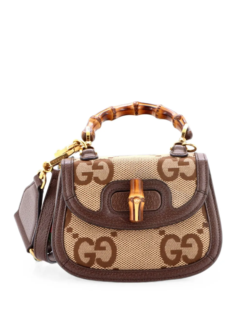 Gucci Pre-Owned Borsa a tracolla 1947 mini in tela GG Jumbo e manico in bambù - Marrone