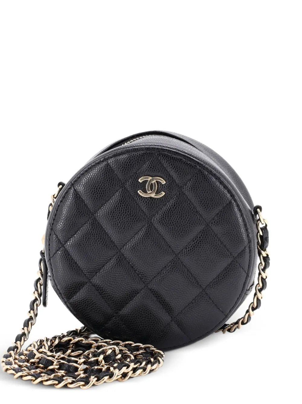 CHANEL Pre-Owned Mini runde Clutch aus gestepptem Kaviarleder mit Kettenriemen - Schwarz