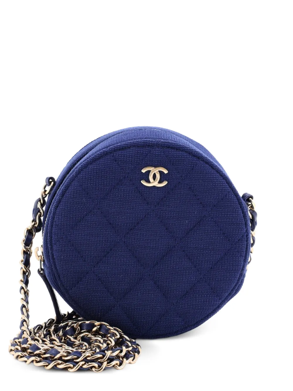 CHANEL Pre-Owned Round with Chain Quilted Jersey Mini clutch bag - Blu