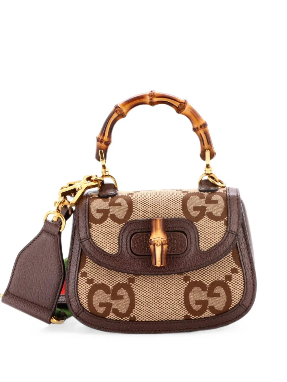 Gucci Pre-Owned Bamboo 1947 Top Handle Bag Jumbo GG Canvas Mini crossbody bag - Marrone