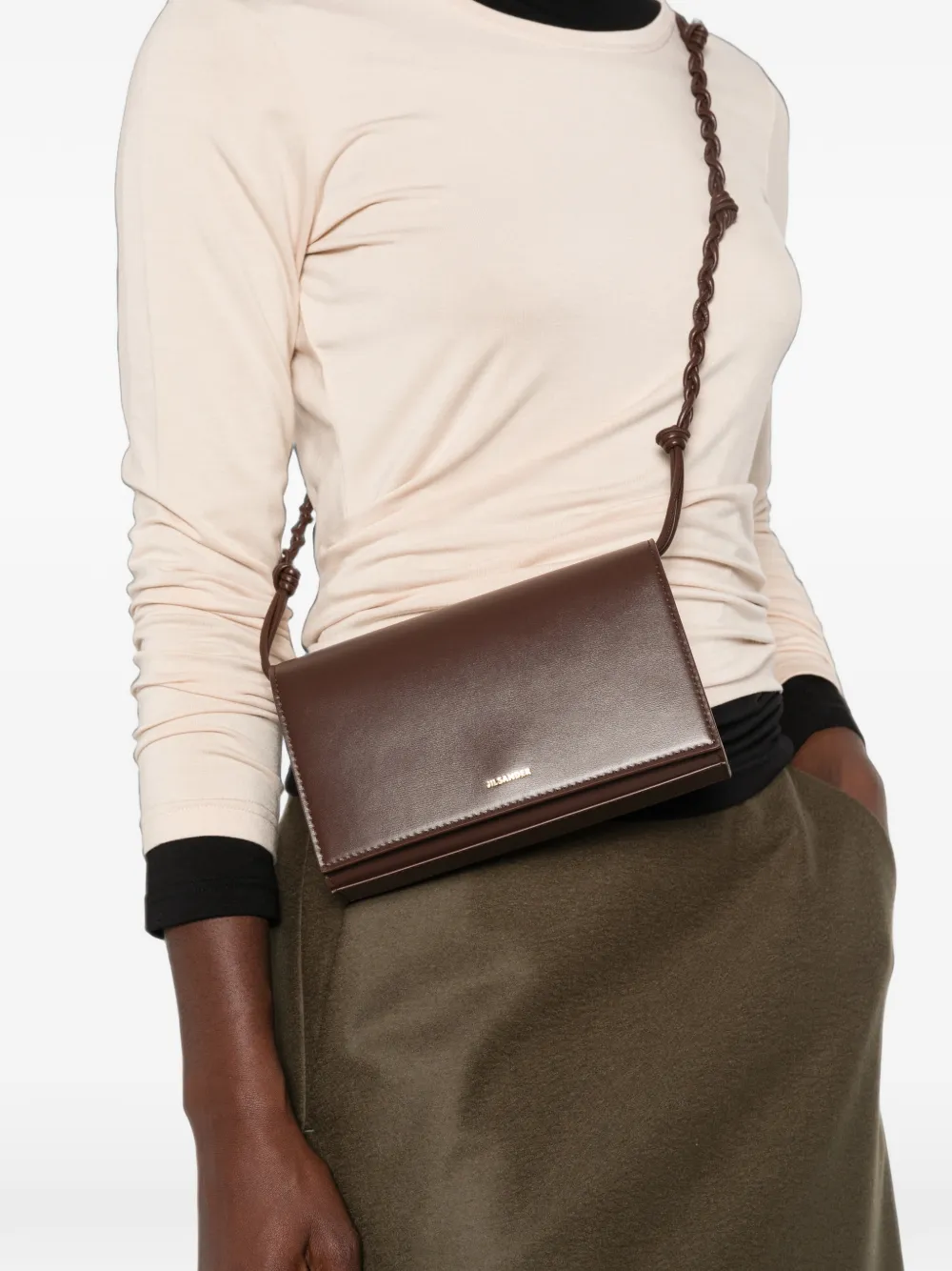 Jil Sander Tangle leren schoudertas Bruin