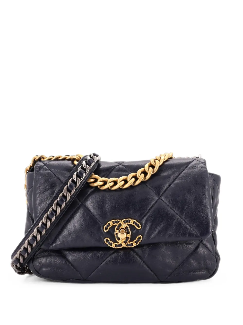 CHANEL Pre-Owned Borsa a tracolla 19 media in pelle trapuntata con battente - Blu
