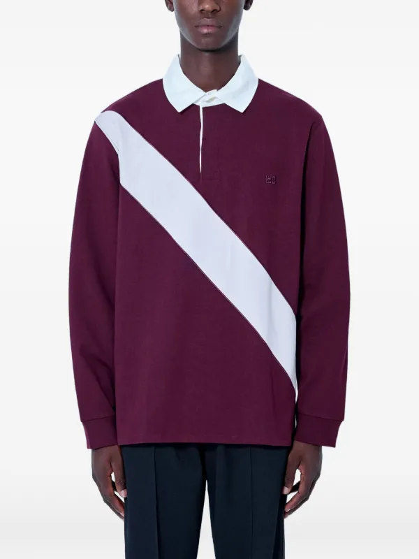 Wales Bonner Diagonal-stripe Long-sleeve Polo Shirt in Red