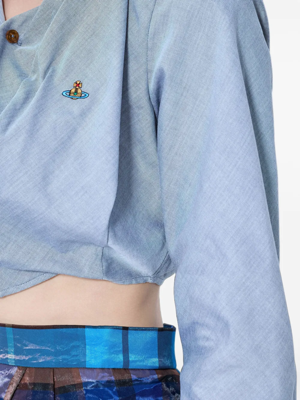 Vivienne Westwood Asymmetrical Cropped Shirt in Blue, view 4