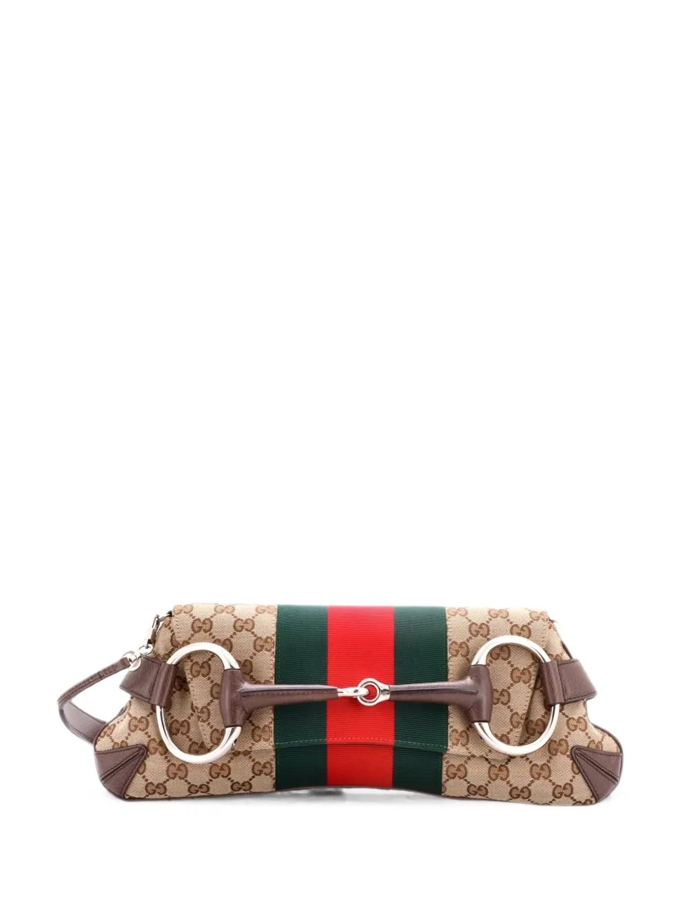 Gucci Pre-Owned Horsebit NM Web Chain Clutch GG Canvas Medium shoulder bag - Braun