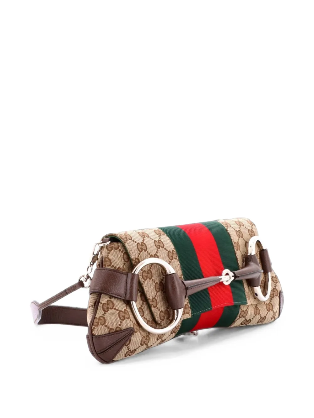Gucci Pre-Owned Horsebit NM Web Chain Clutch GG Canvas Medium shoulder bag - Marrone