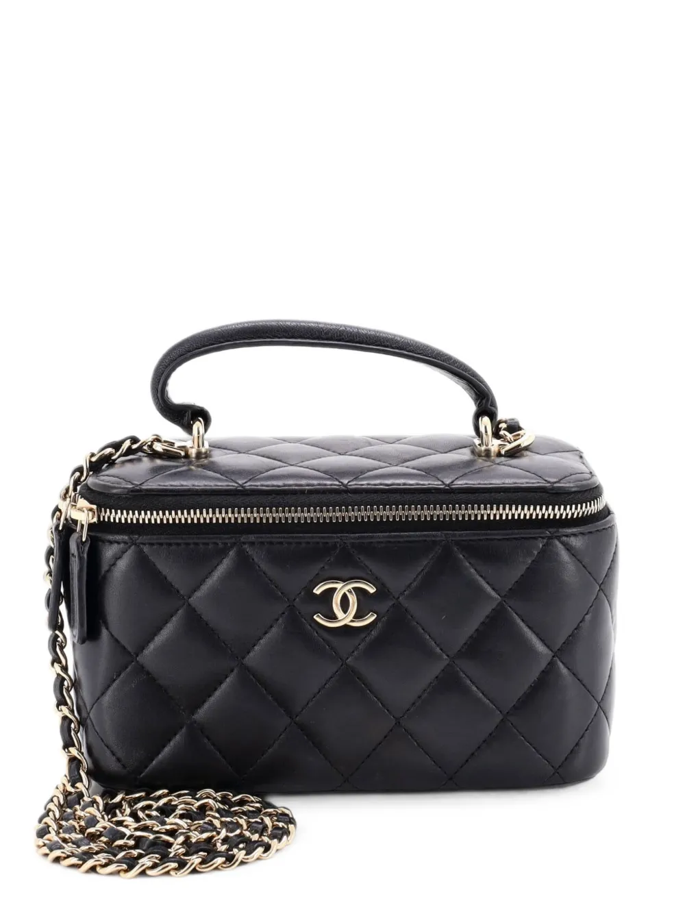 CHANEL Pre-Owned Borsa a tracolla Vanity Case mini in pelle di agnello trapuntata con manico - Nero