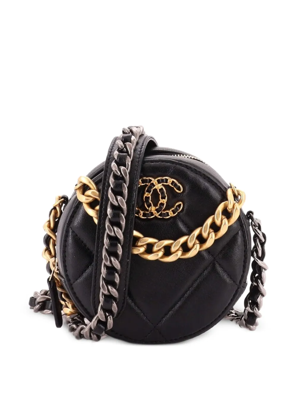 CHANEL Pre-Owned 19 Round with Chain Quilted Leather clutch bag - Black