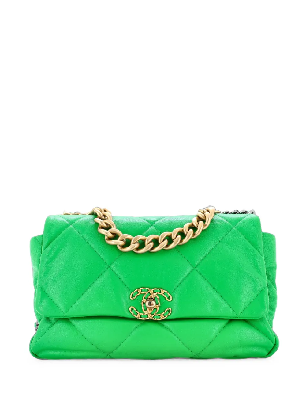 CHANEL Pre-Owned 19 Flap Bag Quilted Leather Large crossbody bag - Verde