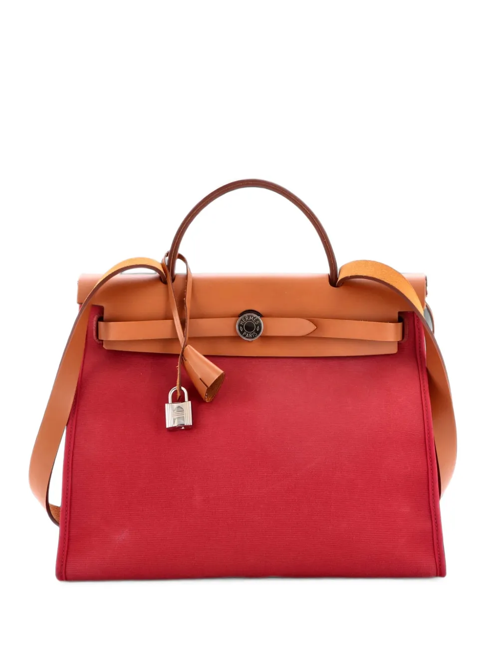 Hermès Pre-Owned Herbag Zip Leather and Toile Schultertasche 31cm - Rot