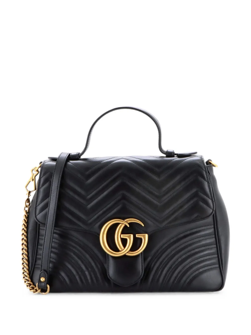 Gucci Pre-Owned GG Marmont Top Handle Flap Bag Matelasse Leather Medium satchel - Nero