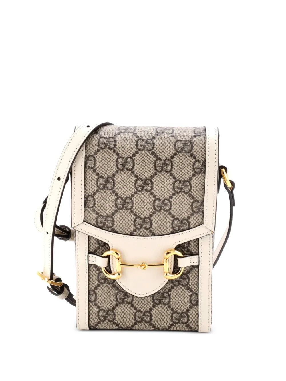 Gucci Pre-Owned Borsa a tracolla Horsebit 1955 mini in tela cerata GG e pelle - Bianco