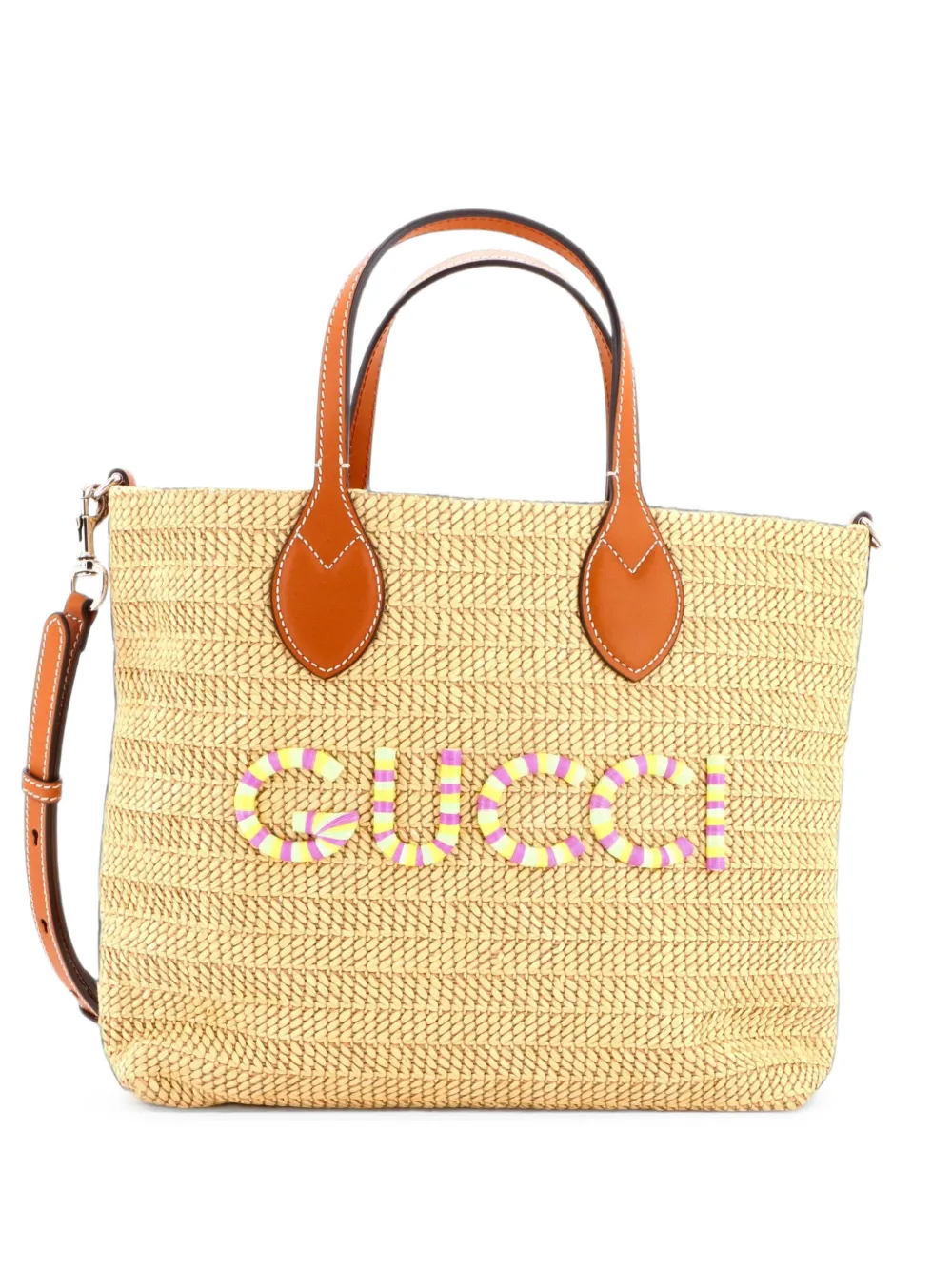 Gucci Pre-Owned Logo Plaque Convertible Raffia Small tote bag - Toni neutri