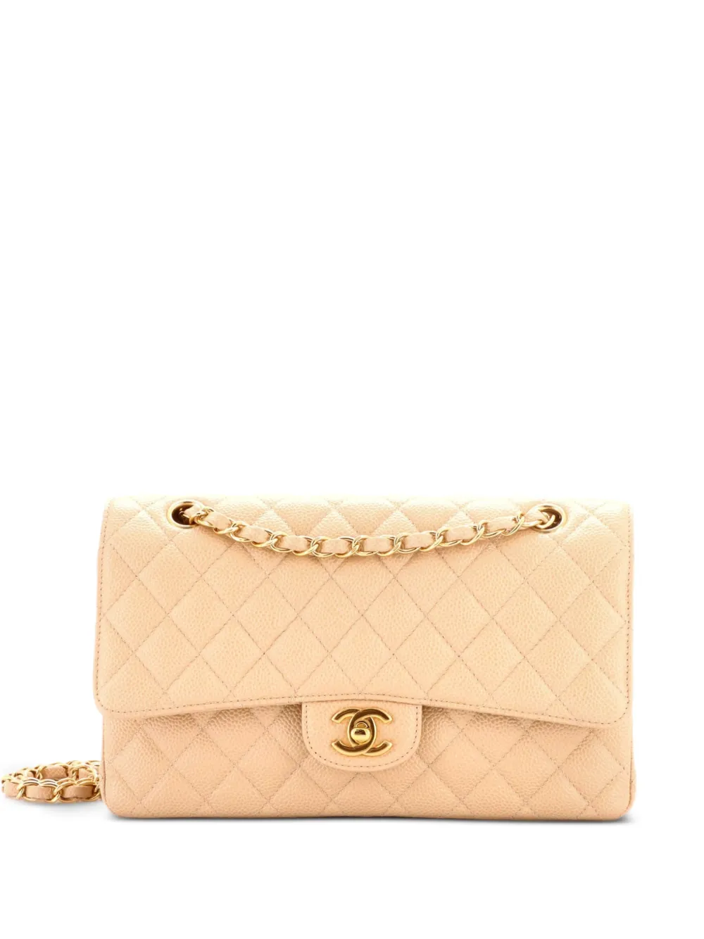 CHANEL Pre-Owned Classic Double Flap Bag Quilted Caviar Medium shoulder bag - Neutrals