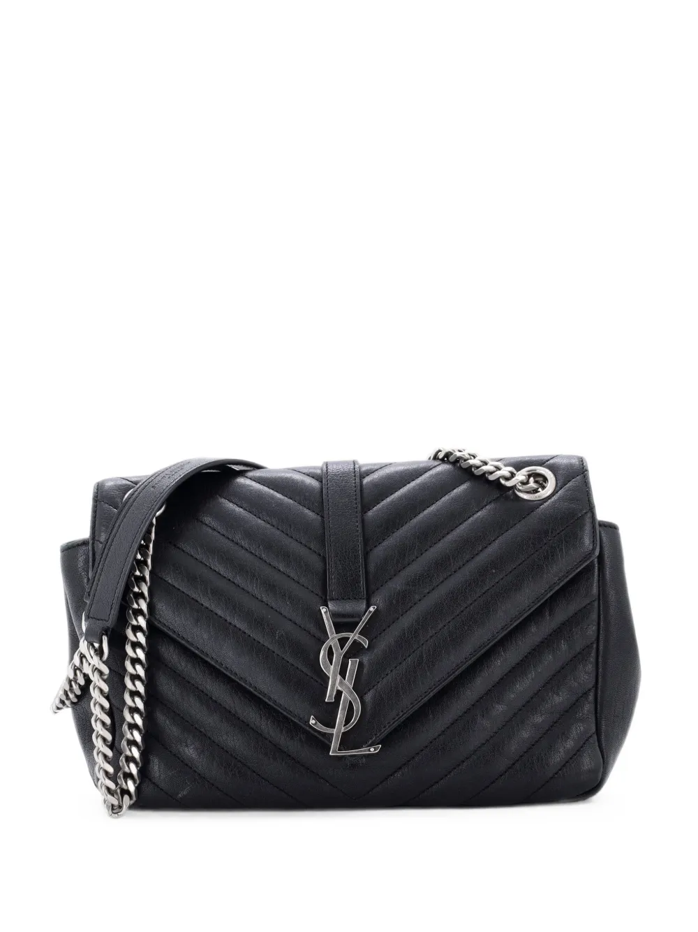 Saint Laurent Pre-Owned Classic Monogram Slouchy Envelope Satchel Matelasse Chevron Leather Medium crossbody bag - Schwarz