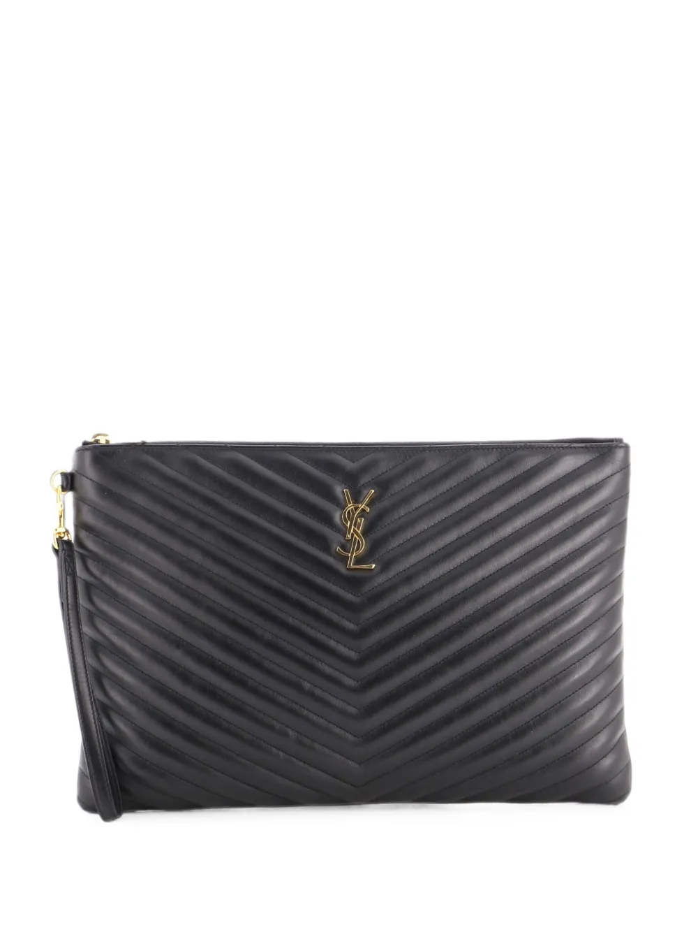 Saint Laurent Pre-Owned Große Classic Monogram Wristlet Pouch Matelasse Chevron Clutch - Schwarz