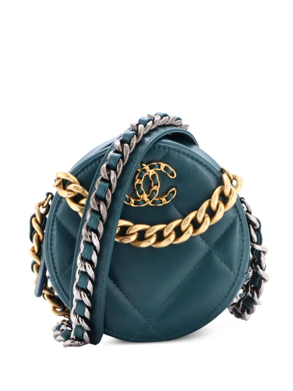 CHANEL Pre-Owned Clutch 19 tonda in pelle trapuntata con catena - Verde